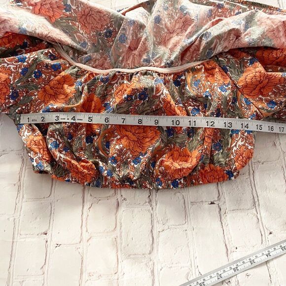 Zara Orange Floral Off Shoulder Cropped Ballon Sleeve Top M Boho Prairie Baddie - Picture 7 of 12